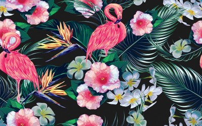 3D Фотообои  «Тропическая композиция с фламинго»