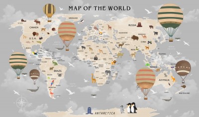 3D Фотообои «Карта мира для детской в пастельных тонах»