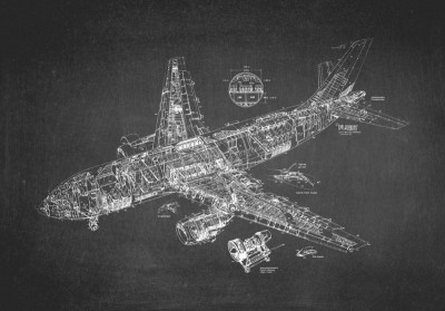 3D Фотообои «Самолет чертеж на темном»