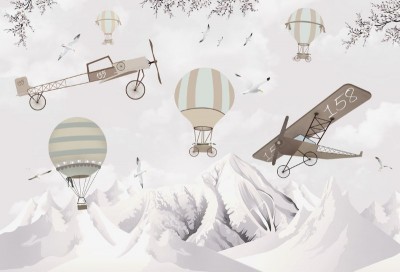 3D Фотообои «Полеты над заснеженными горами»