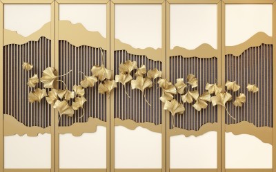 3D Фотообои «Стена с золотой декорацией»