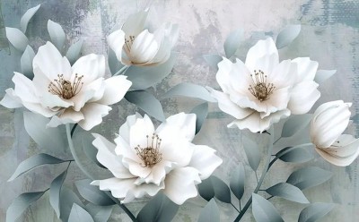3D Фотообои  "Благородные белые цветы" 