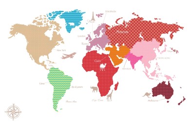 3D Фотообои «Карта континентов с узорами»