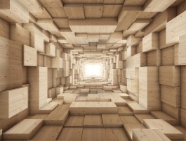 3D Фотообои «Тоннель из деревянных кубов» 465х350
