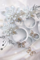 3D Фотообои «Объемные круги с драгоценными цветами и бабочками» 175x260