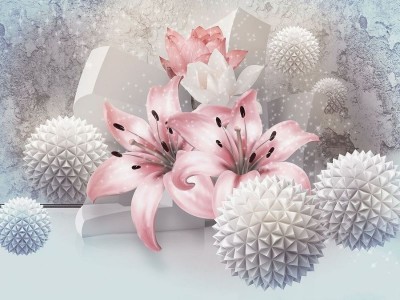 3D Фотообои  «Лилии с колючими шарами» 