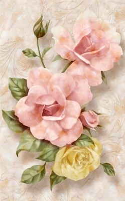 3D Фотообои «Объемные розы под мрамор»