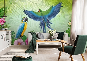 3D Фотообои  «Яркие попугаи»