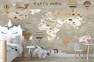 3D Фотообои «Карта мира для детской в серых тонах»