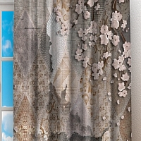 Фотошторы «Ветви сакуры на винтажном фоне» вид 2