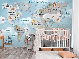 Фотообои «Карта мира для малышей в голубых тонах»