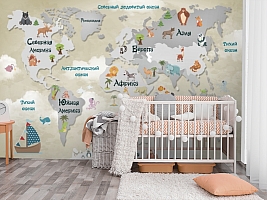 Фотообои «Карта мира для малышей в тёплых тонах»