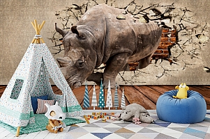 3D Фотообои «Носорог сквозь стену»