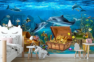 3D Фотообои «Дельфины кладоискатели»