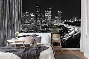 3D Фотообои «Ночной город черно-белые»