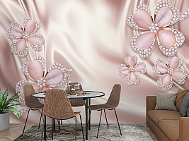 3D Фотообои «Клевер с бриллиантами в нежно-розовых тонах»