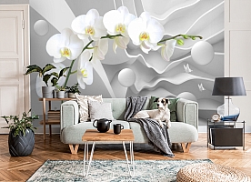 3D Фотообои «Белая орхидея на объемном фоне»