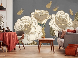 3D Фотообои «Розы в золотом тиснении»