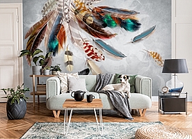 3D Фотообои «Веер из ярких перьев»