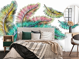 3D Фотообои «Радужные перья»