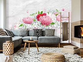 3D Фотообои «Нежно-розовые хризантемы»