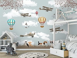3D Фотообои «Воздушные шары с собачками»