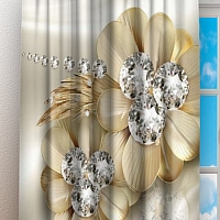 Фотошторы «Золотые цветы с алмазными серединками» вид 3