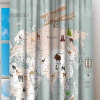 Фотошторы «Карта для детской с самолетами» вид 2
