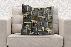 3D Подушка «Листья с золотыми квадратами» вид 6