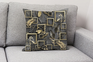 3D Подушка «Листья с золотыми квадратами» вид 2