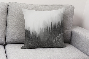 3D Подушка «Черно-белый лес в тумане» вид 2