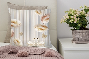 3D Подушка «Лебеди с объемными цветами и бабочками» вид 4