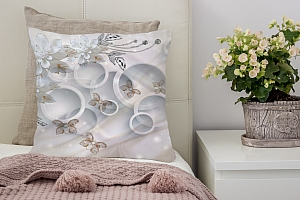 3D Подушка «Объемные круги с драгоценными цветами и бабочками» вид 4