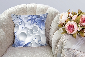 3D Подушка «Синие цветы на фоне с кругами» вид 3