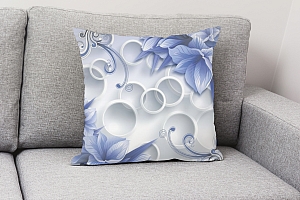 3D Подушка «Синие цветы на фоне с кругами» вид 2