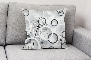 3D Подушка «Черно-белая объемная композиция с одуванчиками» вид 2