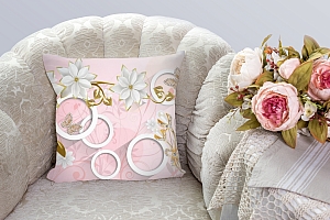 3D Подушка «Фарфоровые цветы с ювелирными цветами и бабочками» вид 3