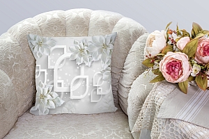 3D Подушка «Белоснежные фарфоровые цветы» вид 3