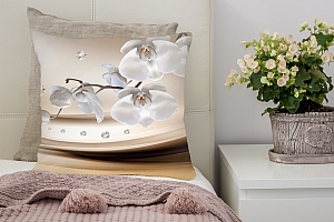 3D Подушка «Белые орхидеи с бриллиантами» вид 4
