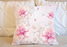 3D Подушка «Розовые фарфоровые цветы с жемчужинами» вид 5