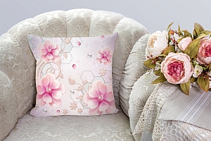3D Подушка «Розовые фарфоровые цветы с жемчужинами» вид 3