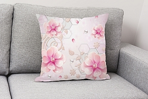 3D Подушка «Розовые фарфоровые цветы с жемчужинами» вид 2