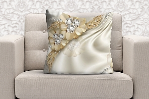 3D Подушка «Золотые цветы с алмазными серединками» вид 6