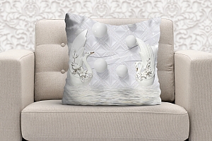 3D Подушка «Керамические лебеди с белыми шарами» вид 6