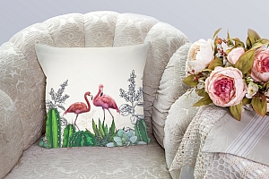 3D Подушка «Фламинго в кактусах» вид 3