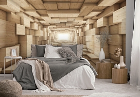 3D Фотообои «Тоннель из деревянных кубов»