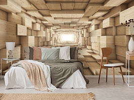 3D Фотообои «Тоннель из деревянных кубов»