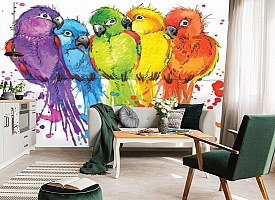 3D Фотообои «Яркие попугайчики»