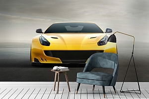3D Фотообои «Желтый спортивный автомобиль»