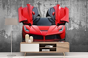 3D Фотообои «Красное авто на бетонном фоне»